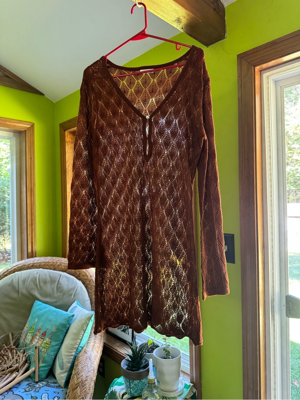 Brown Crochet V-Neck Women’s Swim Cover-Up